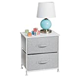 mDesign Storage Dresser End/Side Table Night Stand Furniture Unit - Small Baby and Kid Room Organizer for Bedroom, Nursery, and Playroom - 2 Drawer Removable Fabric Bins - Gray/White