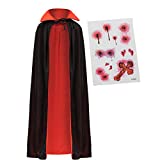 Child Unisex Halloween Vampire Costume Set with Reversible Cape Cloak and Tattoo Scar for Halloween Dress Up Parties, Cosplay Costume, Dracula Theme Party and Transylvania Costume Black, Red