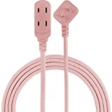 Cordinate Designer 3-Outlet Extension Cord, 8 Ft Braided Cable, 2-Prong Power Strip, Slide-to-Lock Safety, Low-Profile Flat Plug, Polarized, ETL Listed, Light Pink, 39986-T1