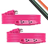 UltraPro 25 Ft Extension Cord, 2 Pack, 3-Outlet Power Strip, Double Insulated, Grounded, Heavy Duty, 16 Gauge, General Purpose, Indoor/Outdoor Use, UL Listed, Hot Pink, 50811