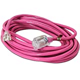 25-ft 14/3 Heavy Duty Lighted SJTW Indoor/Outdoor Extension Cord by Watt's Wire - Pink 25' 14-Gauge Grounded 15-Amp Three-Prong Power-Cord (25 foot 14-Awg)