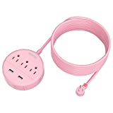 Pink Extension Cord 15ft, NTONPOWER Flat Plug Power Strip with Long Extension Cord, 3 Outlet 2 USB Desktop Charging Station Wall Mount for Home, Dorm Room, Office and Nightstand, ETL Listed