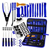 AUTOXEL BYNIIUR 88 Pcs Trim Removal Tool,Auto Push Pin Bumper Retainer Clip Set Fastener Terminal Remover Tool Adhesive Cable Clips Pry Kit Car Panel Radio Removal Auto Clip Pliers, Blue