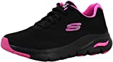 Skechers Women's Arch Fit-Sunny Outlook Sneaker, Black/Hot Pink, 9