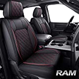 Aierxuan Dodge Ram Car Seat Covers Full Set Waterproof Leather Custom Fit 2009-2023 1500, 2010-2023 2500/3500 Crew Quad Regular Cab Truck Pickup with Split Bench 60/40(Full Set/Black-Red)