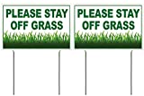 4 Less Co 8x12 Inch PLEASE STAY OFF GRASS Yard Sign with Stake wb - 2 PACK