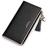 Wallets for Women Leather Cell Phone Case Holster Bag Long Slim Credit Card Holder Cute Minimalist Coin Purse Thin Large Capacity Zip Clutch Handbag Wallet for Girls and Boys Ladies (Black)