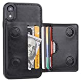 KIHUWEY iPhone XR Wallet Case Credit Card Holder, Premium Leather Kickstand Durable Shockproof Protective Cover iPhone XR 6.1 Inch(Black)