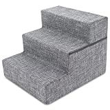 Foldable Pet Steps/Stairs with CertiPUR-US Certified Foam by Best Pet Supplies - Ash Gray Linen, 3-Steps (H: 16.5")