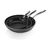 Granitestone Pro Hard Anodized Set | Skillet 8, 10 & 12 Cookware, 100% PFOA Free, Oven, Dishwasher & Metal Utensil Safe, Ultra Nonstick Frying Pans, 3 Piece, Black (Stainless Handles)