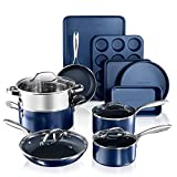 Granitestone Pots and Pans Set Nonstick, 15 Pc Cookware Set & Bakeware Set, Complete Kitchen Cookware Set, Long Lasting Mineral Nonstick Coating, Stay Cool Handles, Ultra Durable, 100% Toxin FreeBlue