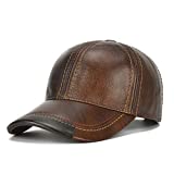 Gudessly Adjustable Men's Genuine Cowhide Leather Baseball Cap for Fall Winter Outdoor Sports Hat A-Brown