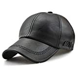 Unisex Leather Baseball Cap, Men Adjustable Structured PU Classic Baseball Cap HatWinter for Elderly Father (Black)