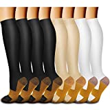 Copper Compression Socks For Women & Men Circulation (8 Pairs) - Best for Running,Hiking, Cycling,Travel,Pregnancy