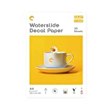 Hiipoo Waterslide Decal Paper Inkjet, Clear Water Slide Transfer Paper Transparent Waterproof Glossy Sticker Paper for Tumblers, Mugs, Glasses DIY, 20 Sheets, A4, US Letter Size