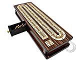 House of Cribbage - Continuous Cribbage Board / Box Inlaid in Rosewood / Maple 12" - 3 Tracks - Sliding Lid Drawer