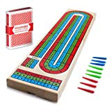 Brybelly Cribbage Board Game Set | Traditional Wooden Board Game, Classic 3-Track Layout and Plastic Pegs | Standard Deck of Playing Cards | 15 in L, 3 1/2 in W, 1/2 in Thick, folds to 7 1/12 in