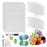 BUYGOO 39Pcs Mesh Plastic Canvas Sheets Kit Including 15 Pieces Clear Plastic Canvas, 12 Color Acrylic Yarn and Embroidery Tools for Embroidery Plastic Canvas Craft