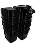 5.3 Gallon Black Rectangular Bucket/Pail with Hinged Snap Lid, 8 Pack