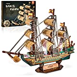 Hicfen 3D Puzzle San Felipe Invincible Battleship LED Model Ship Kit for Adults to Build, Difficult Watercraft Family Puzzle Exquisite Decoration Birthday Gift for Men Women Kids 146 Pieces