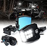 Xprite UTV Side View Mirrors Aluminium w/ LED Spot Lights Smoke Lens Compatible with 1.5"-2" Roll Cage Bar for Pioneer Polaris RZR, Side by Side, Can Am X3, Kawasaki Teryx Mule, Yamaha Rhino Wolverine