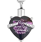 Heart Cremation Urn Necklace for Ashes Urn Jewelry Memorial Pendant with Fill Kit and Gift Box - Always on My Mind Forever in My Heart (Purple)