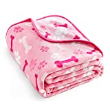 350 GSM-Super Soft and Premium Fuzzy Fleece Pet Dog Blanket, The Cute Paw and Bone Design Washable Fluffy Blanket for Puppy Cat Kitten Indoor or Outdoor, Pink, 32" x 24"