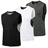 Men's Sleeveless Shirt, Cool Dry Fit Athletic Workout Tank Top, Sports Running Gym Muscle Basketball Bodybuilding Undershirt (Black+White+Grey, X-Large)