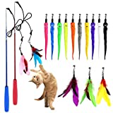 OODOSI Cat Toy Wand, (17 Packs) Retractable Cat Feather Toys and Replacement Refills with Bells, Interactive Cat Toys for Cat Kitten Exercise