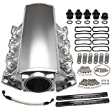 Top10 Racing Intake Manifold with Fuel rail fit 102mm Throttle Body Sheet Metal Fabricated EFI 15 Throttle Opening Compatible with Chevrolet Chevy GMC Pontiac LS LS1 LS2 LS6 Silver
