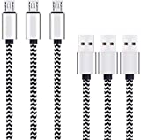 Micro USB Cable 10ft 3Pack by Ailun High Speed 2.0 USB A Male to Micro USB Sync Charging Nylon Braided Cable for Android Phone Charger Cable Tablets Wall and Car Charger Connection Silver&Blackwhite