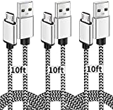 Micro USB Cable, 10ft 3 Pack Extra Long Charging Cord Nylon Braided High Speed Durable Fast Charging USB Charger Android Cable for Samsung Galaxy S7 Edge S6 S5,Android Phone,LG