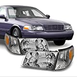 For Ford Crown Victoria Clear Replacement Headlights W/Corner Lamps 4pc Left + Right Pair Set