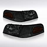 Autozensation Compatible with Ford Crown Victoria 1998-2011, Smoke Lens Headlights + Corner Lights, L+R Pair Head Light Lamp Assembly
