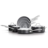 Calphalon 11-Piece Pots and Pans Set, Oil-Infused Ceramic Cookware with Stay-Cool Handles, PTFE- and PFOA-Free, Dark Grey