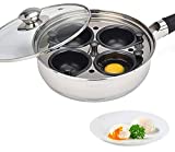 Egg Poacher Pan - Stainless Steel Poached Egg Cooker – Perfect Poached Egg Maker – Induction Cooktop Egg Poachers Cookware Set with 4 Large Egg Poacher Cups and Silicone Spatula