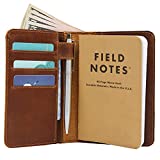 Leather field notes wallet cover for memo  pocket sized notebook, fits 3.5 x 5.5 notebooks, separate pocket for cash, real top grain leather, multiple pockets for extra functionality and pen loop