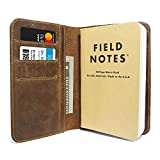 Leather Field Notes Cover for Memo - Pocket Sized Notebook, fits 3.5 x 5.5 Notebooks, Hand Stitched Brown Real Top Grain Leather, Multiple Pockets for Extra Functionality