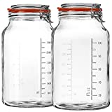 Super Wide-Mouth Glass Jars with Hinged Lids, 1-Gallon (4100 ML) Leak Proof Glass Canning Jars with Airtight Lids and 2 Measurement Marks. Large Capacity, Sturdy For Canning, Overnight Oats, 2-Pack