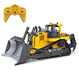 fisca Remote Control Bulldozer RC 1/16 Full Functional Construction Vehicle, 2.4Ghz 9 Channel Dozer Front Loader Toy with Light and Sound for Kids Age 6, 7, 8, 9, 10 and Up Years Old