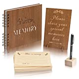 Creawoo Wooden Funeral Guest Book for Memorial Service Celebration of Life Decorations, Hardcover In Loving Memory Guestbook Set with White Pages, Included Share a Memory Cards, Table Sign, Pen (8.5")