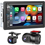 7" Double Din Car Stereo with Dash Cam, Supporting Carplay, Android Auto, Bluetooth, AHD Backup Camera, Full HD Touchscreen, Mirror Link, Subw, USB/TF/AUX, AM/FM Car Radio