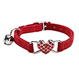 WDPAWS Heart Bling Cat Collar with Safety Belt and Bell Adjustable 8-10 inches for Kitten Cats (Red)