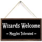 Wizards Welcome Muggles Tolerated Gift Hanging Plaque Magic Home Wood Sign (US-G108)