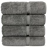 Chakir Turkish Linens 100% Cotton Premium Turkish Towels for Bathroom | 27'' x 54'' (4-Piece Bath Towels - Gray)