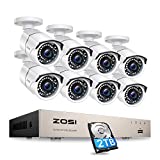 ZOSI 8CH 1080P PoE Home Security Camera System Outdoor with 2TB Hard Drvie,H.265+ 8-Channel 5MP NVR Recorder,8pcs 2MP 1080P Outdoor Indoor PoE IP Cameras with 120ft Night Vision,Power Over Ethernet