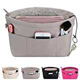 HyFanStr Purse Organizer Insert with Zipped Top for Tote Bag, Handbag Shaper with 13 Pockets, Grey XS