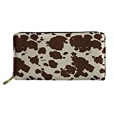 CLOHOMIN Brown Cow Wallet Purse Long Leather Waterproof Cash Card Holder Cute Animal Fur Prints Clutch Purse for Women Girls Holder Zipper Closure Mini Wristlet Coin Bag