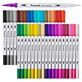 Dual Brush Marker Pens for Coloring Books, Tanmit Fine Tip Coloring Marker & Brush Pen Set for Journaling Note Taking Writing Planning Art Project