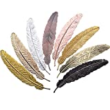 Gejoy 8 Pieces Metal Feather Bookmarks Assorted Metal Bookmark Feather Shape Book Marker for Adults and Kids (Set 1)
